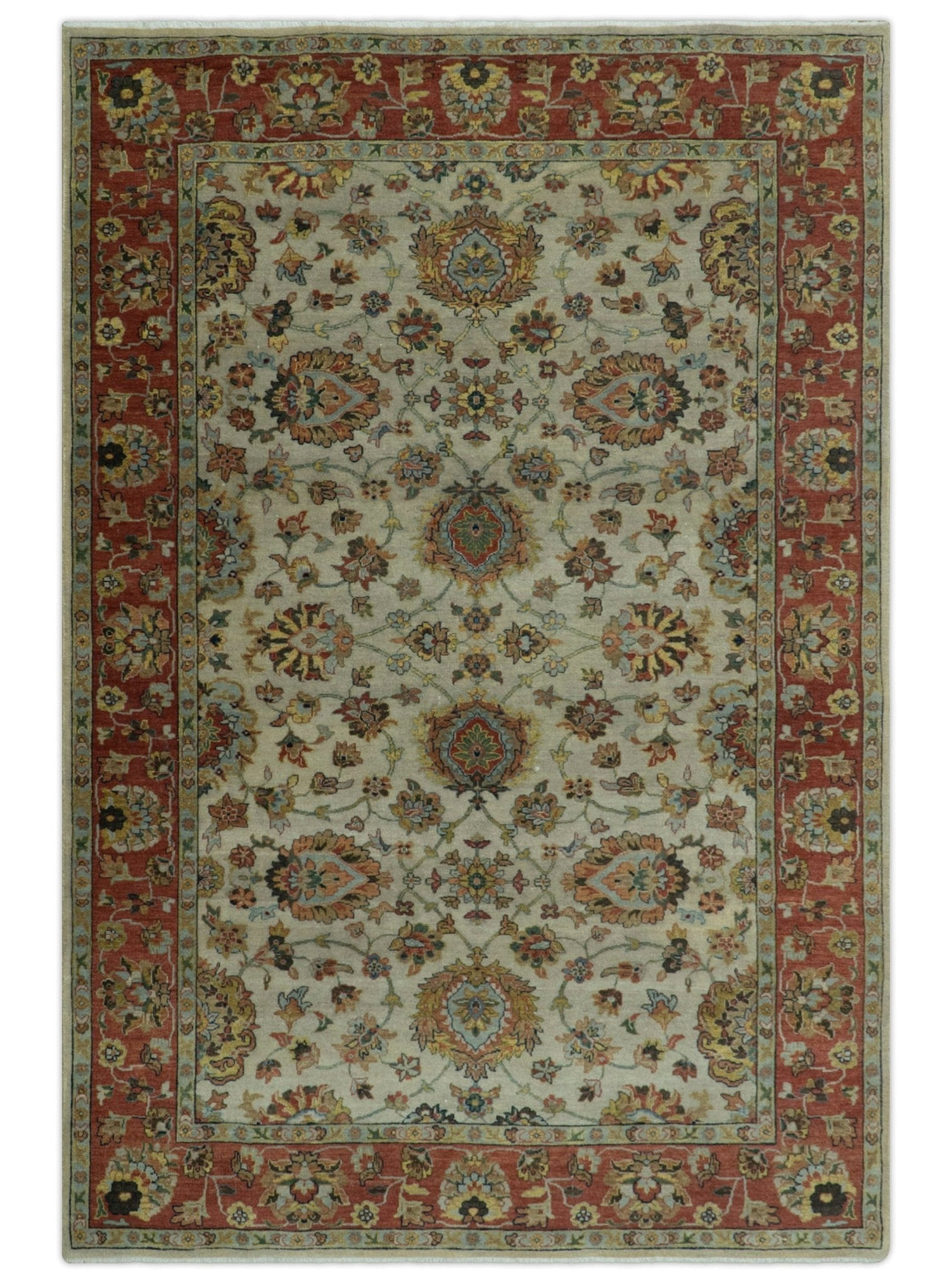 Traditional Heriz Design Beige And Brown  6x9 Hand Knotted Wool Area Rug