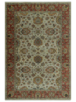 Traditional Heriz Design Beige And Brown  6x9 Hand Knotted Wool Area Rug