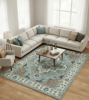 Traditional Heriz Gray and Ivory Floral Hand Knotted Custom Made wool Area Rug
