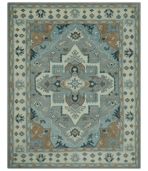Traditional Heriz Gray and Ivory Floral Hand Knotted Custom Made wool Area Rug