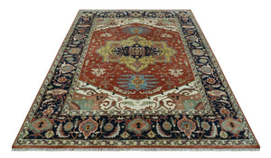 Traditional Heriz Rust and Blue Fine Hand Knotted 9x12 wool area rug