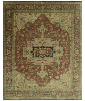 Traditional Heriz Design Rust And Brown Hand Knotted Fine Wool Area Rug