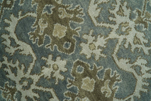 Traditional Ikat large Design Gray, Silver and Olive 8x10 Hand Knotted wool area rug