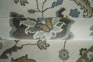 Traditional Ivory and Beige Hand Knotted Oriental Oushak Wool Area Rug