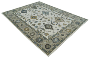Traditional Ivory and Beige Hand Knotted Oriental Oushak Wool Area Rug