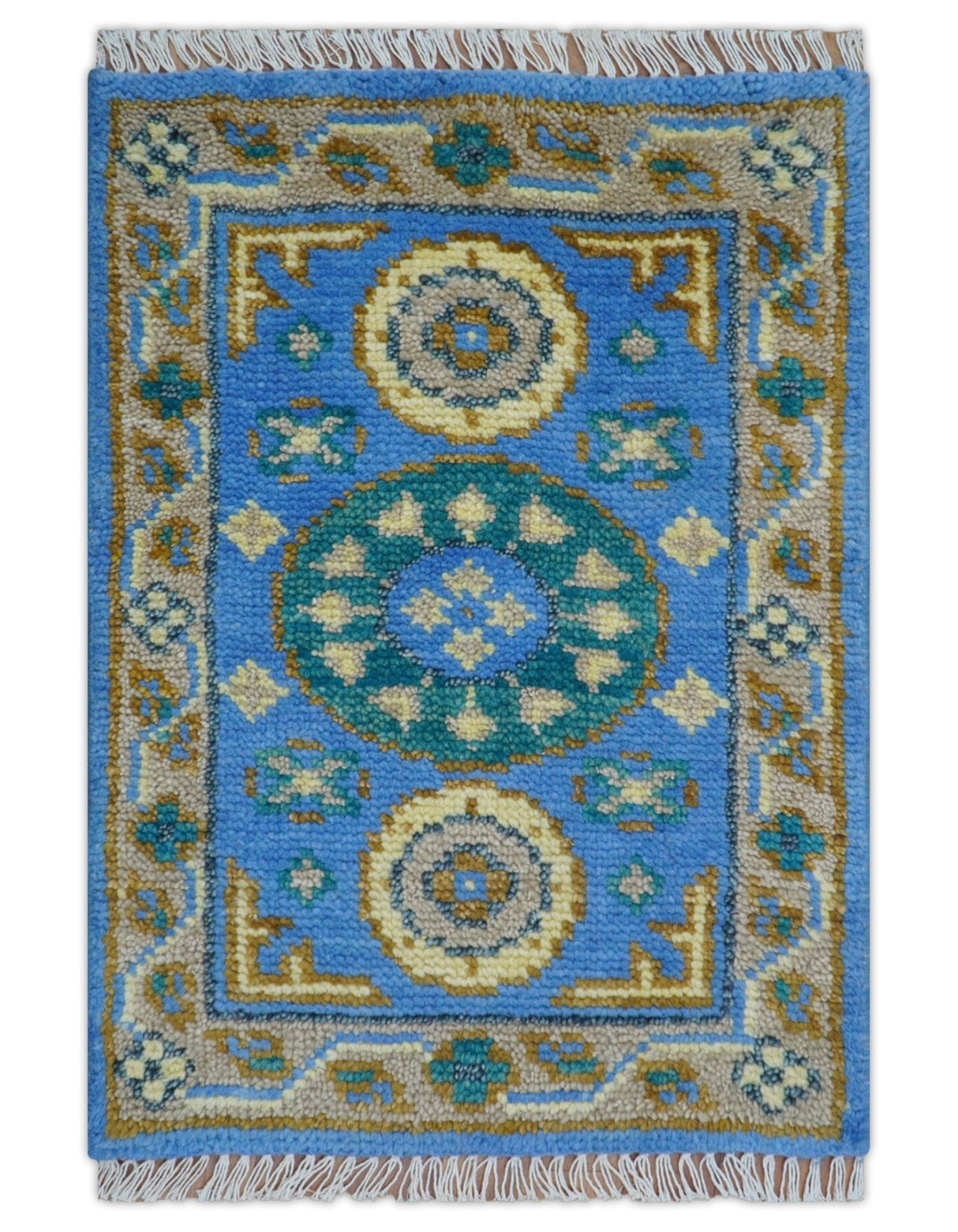 Traditional Khotan Design Blue 2x3 Wool Area Rug