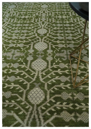 Traditional Khotan Design Hand knotted Green and Ivory 8x10 wool Area Rug