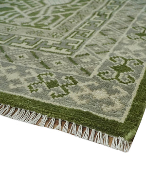 Traditional Khotan Design Hand knotted Green and Ivory 8x10 wool Area Rug
