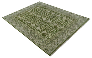 Traditional Khotan Design Hand knotted Green and Ivory 8x10 wool Area Rug