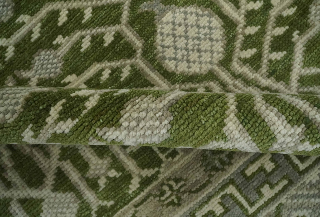 Traditional Khotan Design Hand knotted Green and Ivory 8x10 wool Area Rug