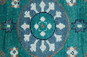 Traditional Khotan Design Teal And Beige Hand knotted 4x6  Wool Area Rug