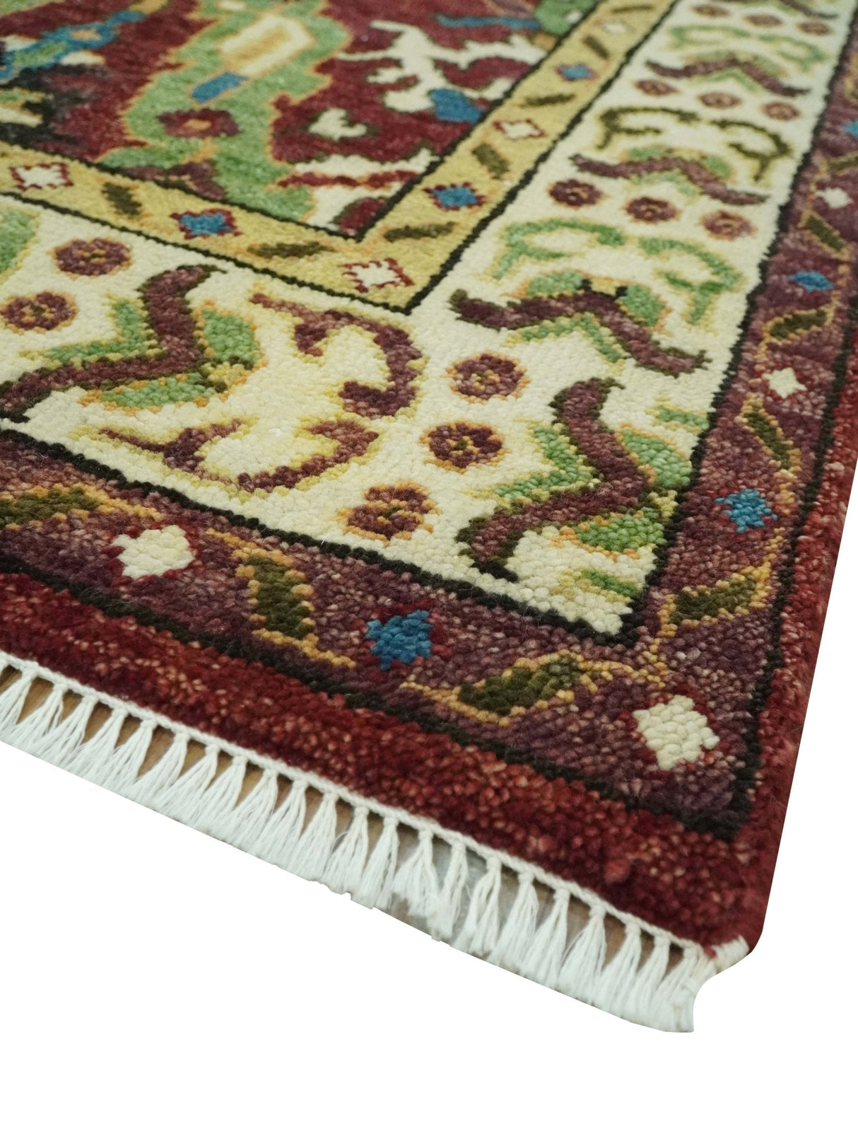 Traditional Large Design Maroon and Green Hand Knotted 8x10 wool area rug