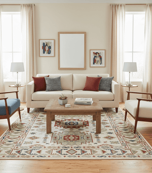 Traditional Mamluk design Ivory, Rust and Olive Hand knotted Multi Size wool rug