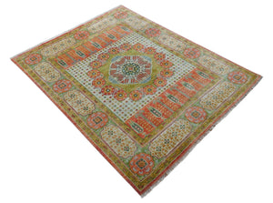 Traditional Mamluk Design Orange Hand knotted 8x10 Wool Rug