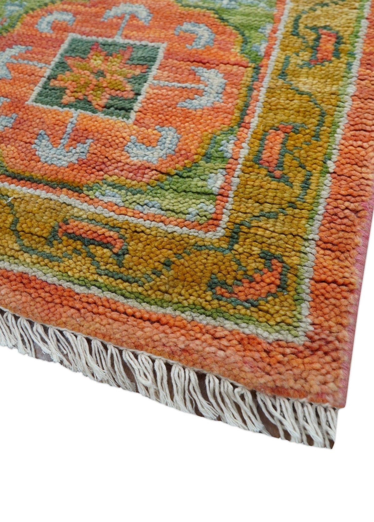 Traditional Mamluk Design Orange Hand knotted 8x10 Wool Rug