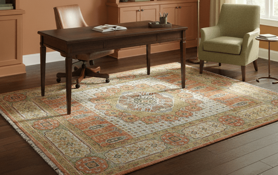 Traditional Mamluk Design Orange Hand knotted 8x10 Wool Rug