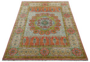 Traditional Mamluk Design Orange Hand knotted 8x10 Wool Rug