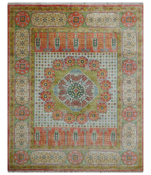 Traditional Mamluk Design Orange Hand knotted 8x10 Wool Rug