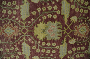Traditional Maroon, Green and Beige Antique Donegal Design Hand knotted Area Rug
