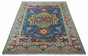 Traditional Medallion Design Blue Hand knotted 8x10 Wool Area Rug