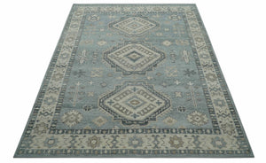 Traditional Medallions Design Blue And Beige Custom Made Wool And Linen Blend Rug