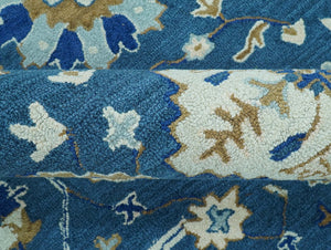 Traditional Oriental Design Beige And Blue Hand Tufted 8x10 Wool Area Rug