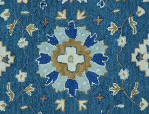 Traditional Oriental Design Beige And Blue Hand Tufted 8x10 Wool Area Rug