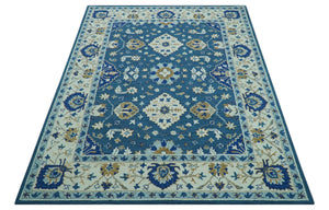 Traditional Oriental Design Beige And Blue Hand Tufted 8x10 Wool Area Rug