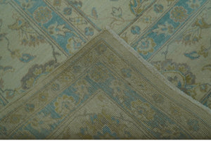 Traditional Oriental Design Blue And Beige Hand Knotted 8.5x11 Wool Area Rug