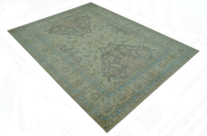Traditional Oriental Design Blue And Beige Hand Knotted 8.5x11 Wool Area Rug
