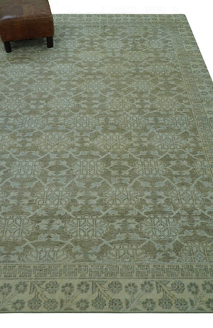 Traditional Oriental Design Brown, Blue And Beige Hand Knotted 6x8 Wool Area Rug