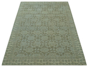 Traditional Oriental Design Brown, Blue And Beige Hand Knotted 6x8 Wool Area Rug