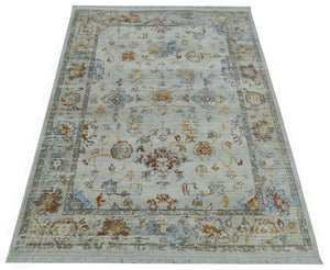 Traditional Oriental Design Silver And Rust Machine Woven 4x5.7 Polyester Area Rug