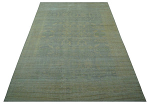 Traditional Oushak Beige And Blue 10x14 Hand Knotted Wool Area Rug