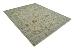 Traditional Oushak  Beige, Brown And Blue 8X10 Hand Knotted wool rug