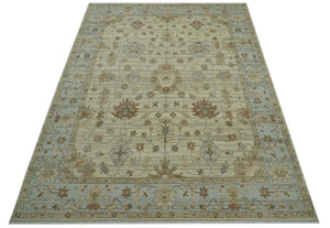 Traditional Oushak  Beige, Brown And Blue 8X10 Hand Knotted wool rug