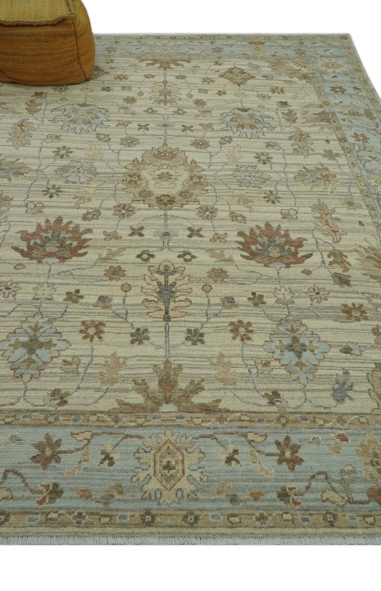 Traditional Oushak  Beige, Brown And Blue 8X10 Hand Knotted wool rug