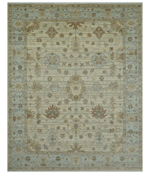 Traditional Oushak  Beige, Brown And Blue 8X10 Hand Knotted wool rug