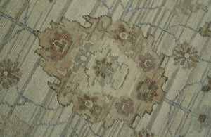 Traditional Oushak  Beige, Brown And Blue Hand Knotted Custom Made Wool rug