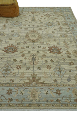 Traditional Oushak  Beige, Brown And Blue Hand Knotted Custom Made Wool rug