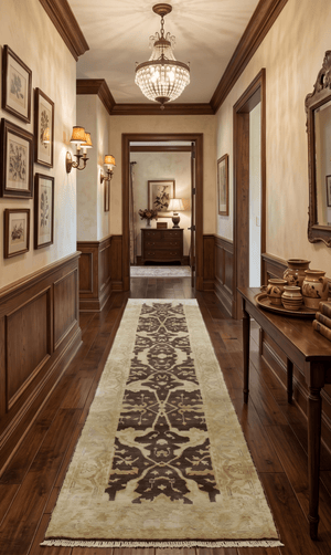Traditional Oushak Brown and Beige Hand Knotted Wool Area Rug