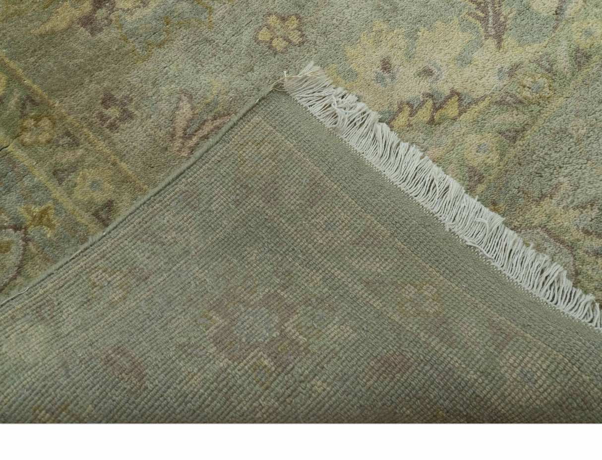 Traditional Oushak Design Antique Green And Brown  6x9 Hand Knotted Wool Rug
