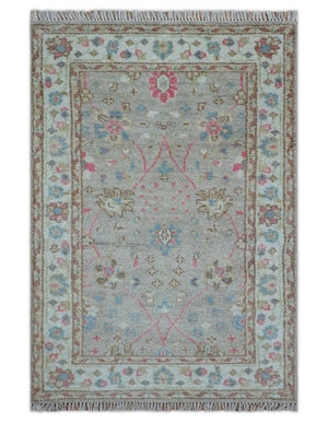 Traditional Oushak Design Beige And Blue 4x6 Hand knotted Wool Area Rug