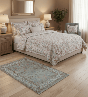 Traditional Oushak Design Beige And Blue 4x6 Hand knotted Wool Area Rug