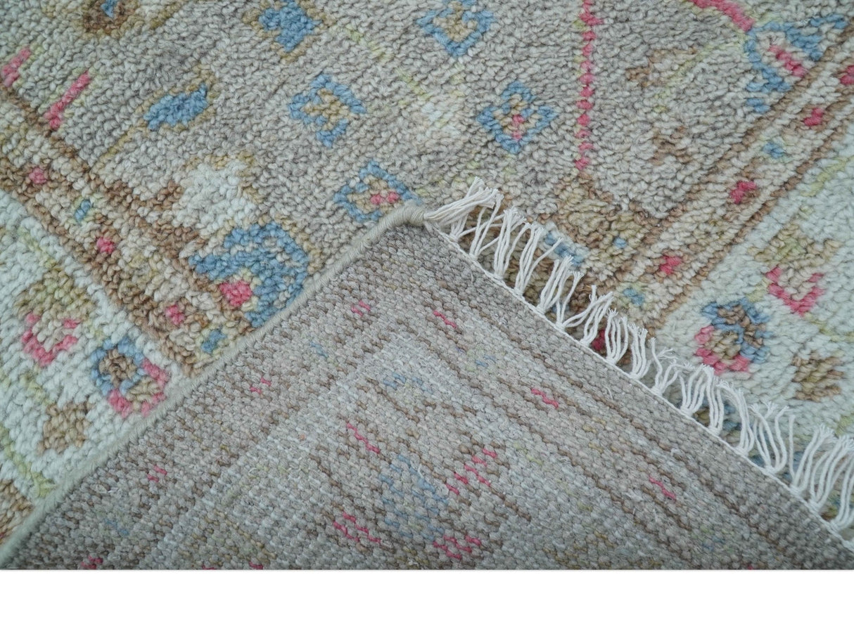 Traditional Oushak Design Beige And Blue 4x6 Hand knotted Wool Area Rug