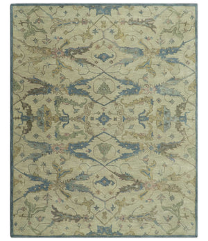 Traditional Oushak Design Beige And Blue Hand Tufted 8x10 Wool Area Rug