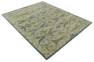 Traditional Oushak Design Beige And Blue Hand Tufted 8x10 Wool Area Rug