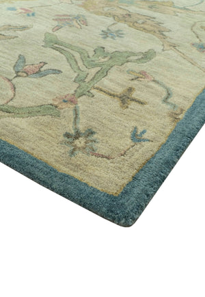 Traditional Oushak Design Beige And Blue Hand Tufted 8x10 Wool Area Rug