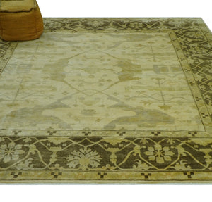 Traditional Oushak Design Beige And Brown 10x10 Hand Knotted Wool Area Rug
