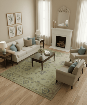 Traditional Oushak Design Beige And Gray Hand Knotted 9x12 Wool Area Rug